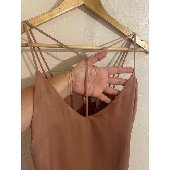 NWT Leith Champagne Bronze T strap V neck Silky Mini Cocktail Dress - Picture 8 of 11
